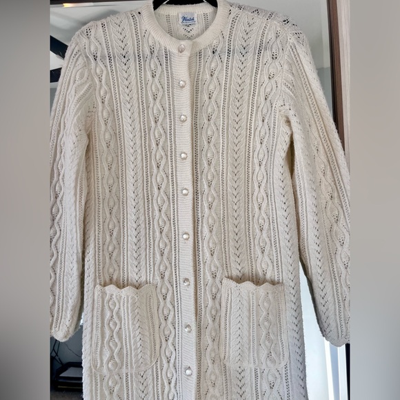 Vintage 60's Wintuk Ivory Button Up Knit Cardigan Sweater Dress Womens size S/M - Picture 3 of 4